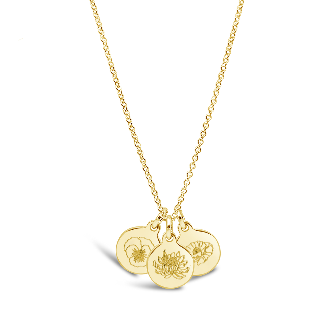 Birth Flower Engraved Necklace (3 Discs)