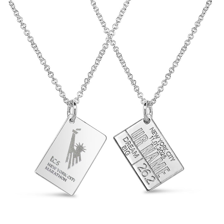 Custom engraved TCS New York City Marathon Bib Necklace by Erica Sara in Silver