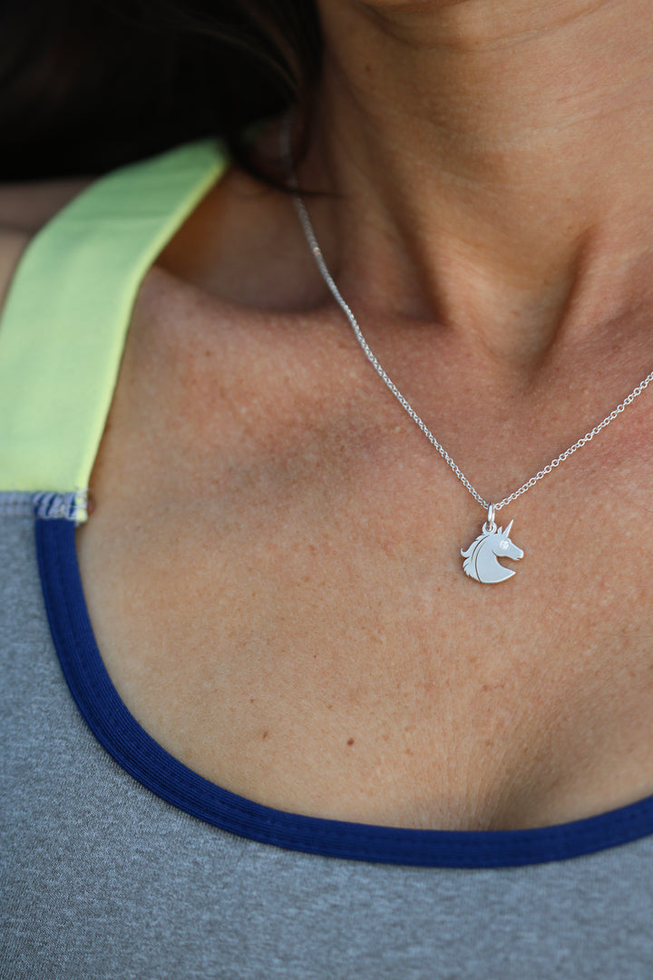 Unicorn Charm Necklace with Gemstone
