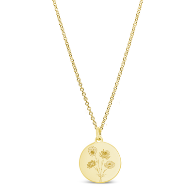 Birth Flower Bouquet Disc Necklace