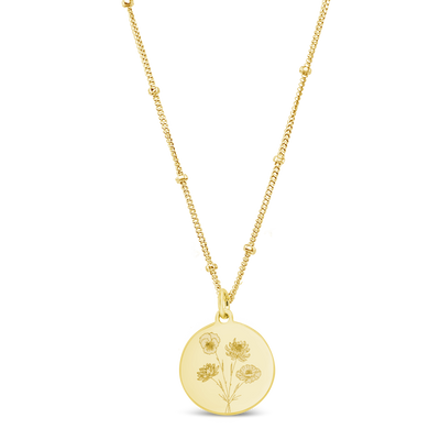Birth Flower Bouquet Disc Necklace