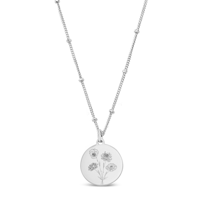 Birth Flower Bouquet Disc Necklace