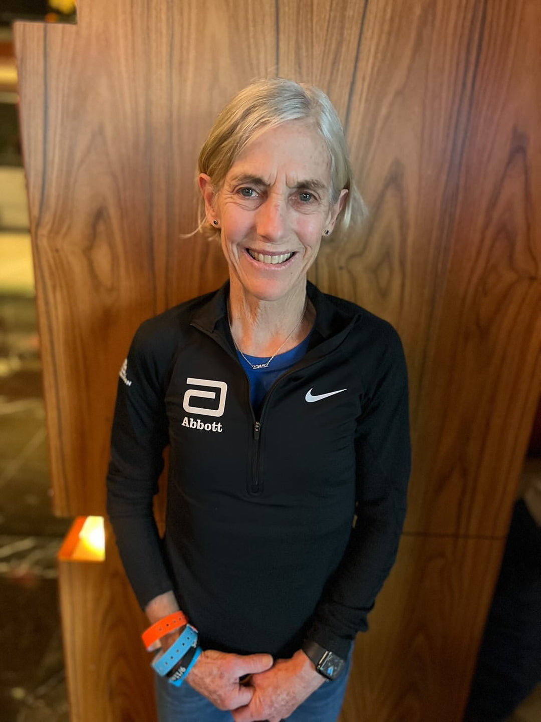 Joan Benoit Samuelson in her PR necklace!