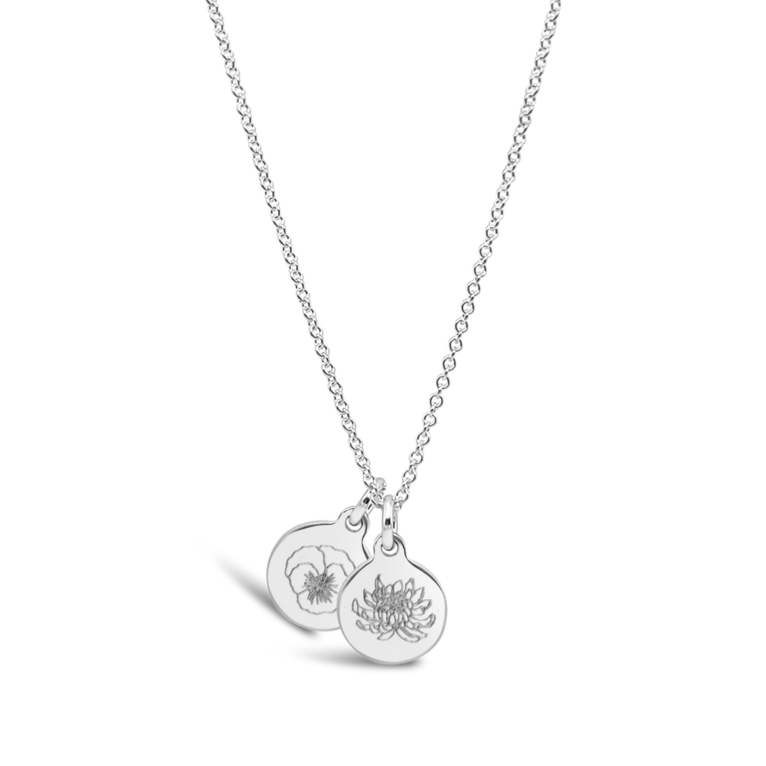 Birth Flower Engraved Necklace (2 Discs)