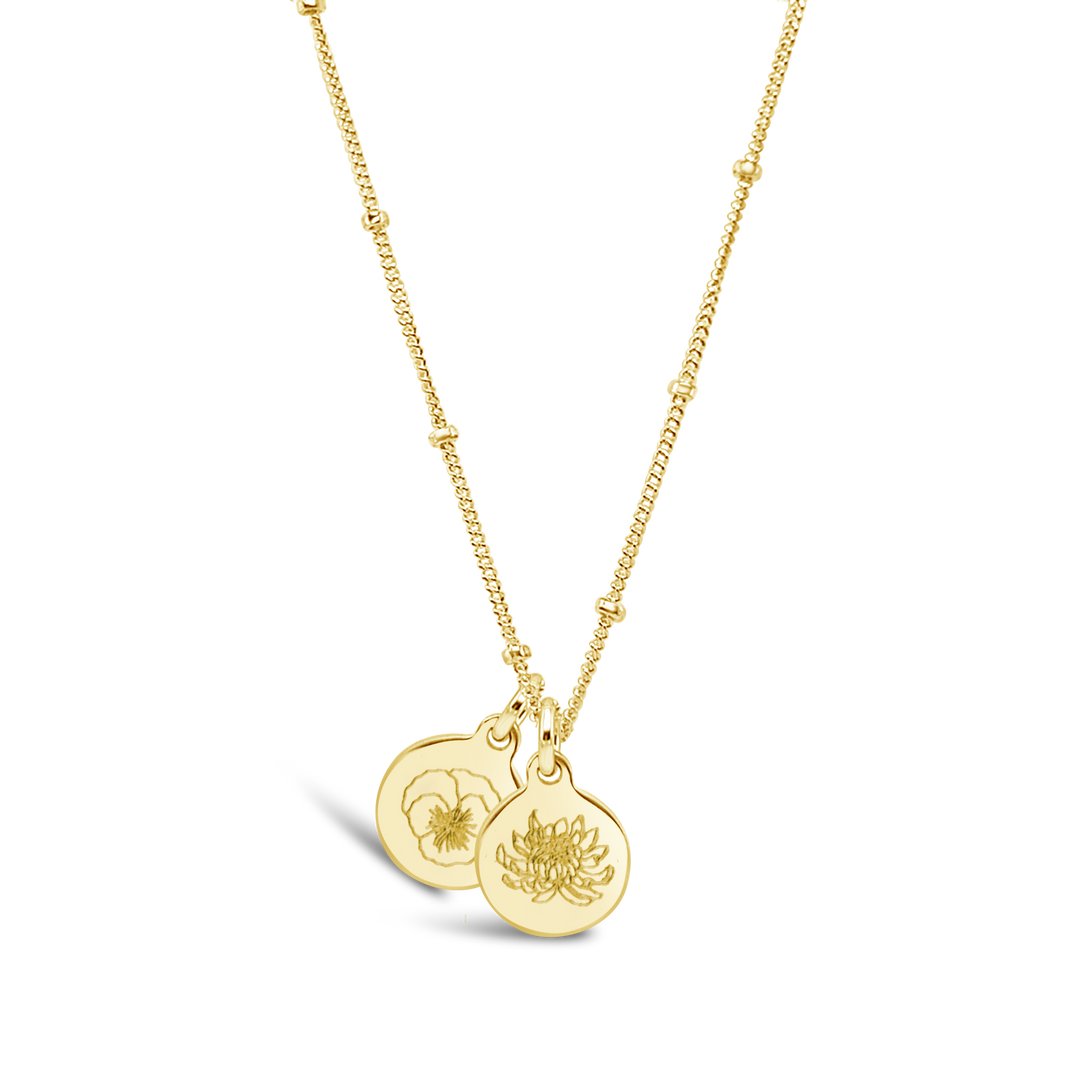 Birth Flower Engraved Necklace (2 Discs)