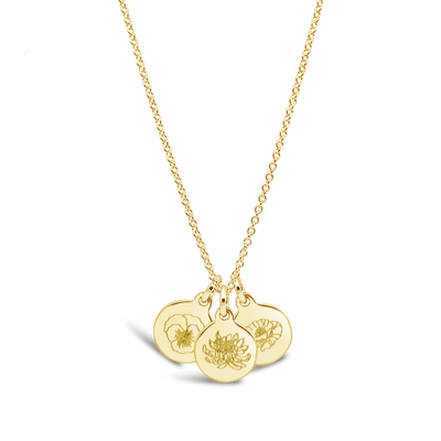 Birth Flower Engraved Necklace (3 Discs)
