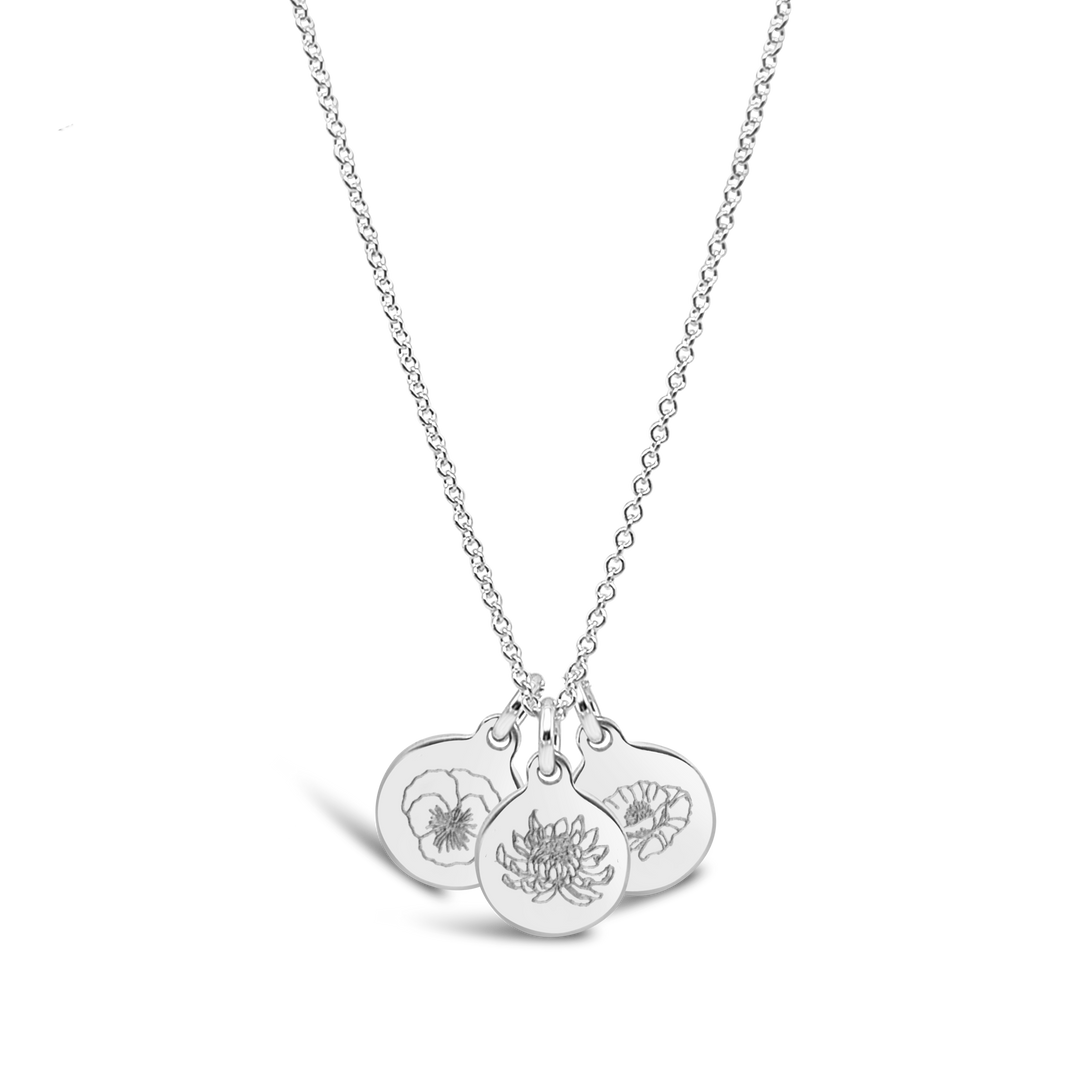 Birth Flower Engraved Necklace 3 Discs