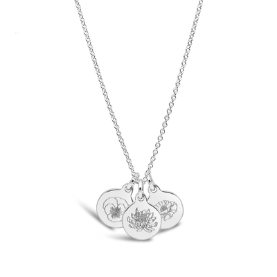 Birth Flower Engraved Necklace (3 Discs)