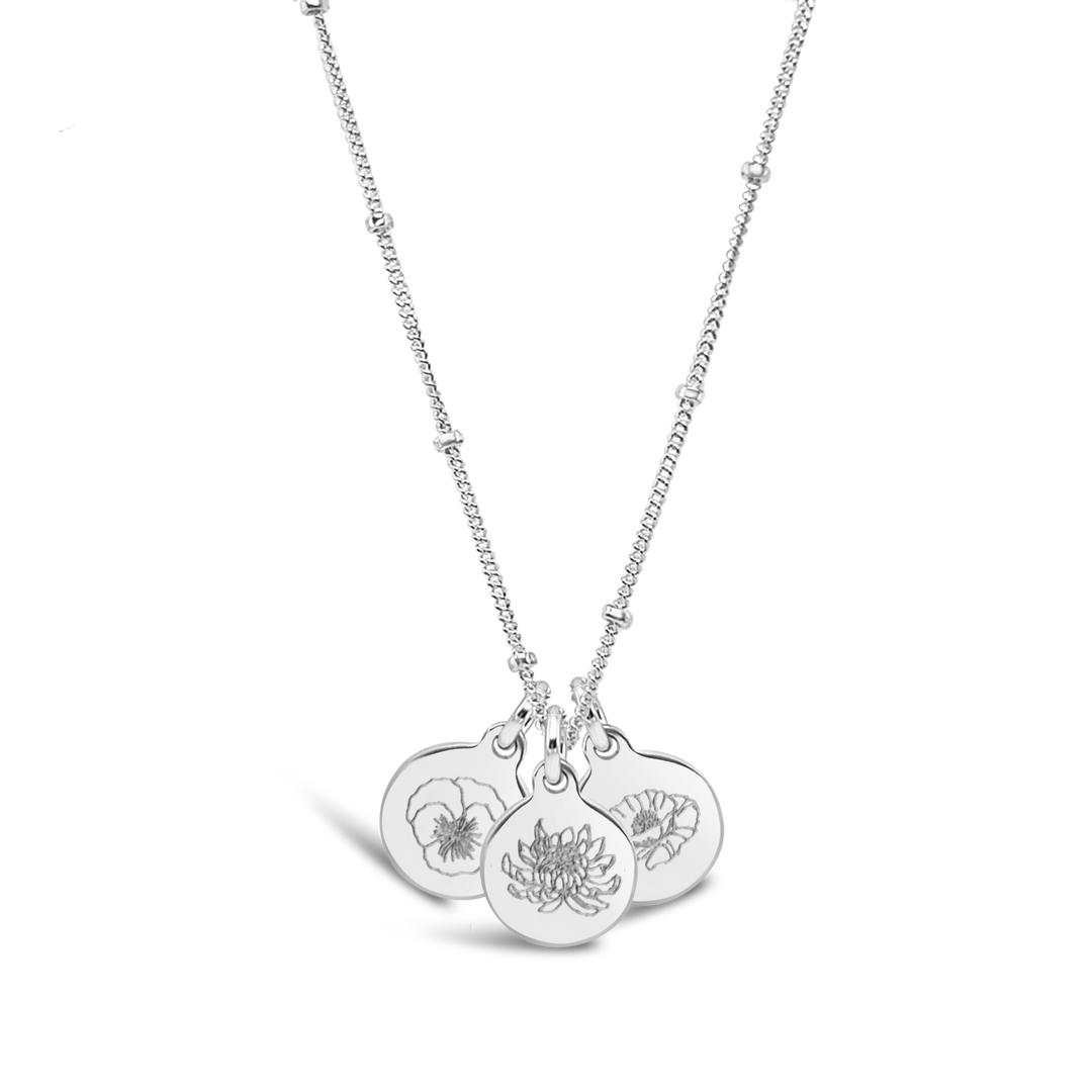 Birth Flower Engraved Necklace (3 Discs)