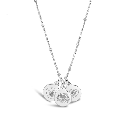Birth Flower Engraved Necklace (3 Discs)