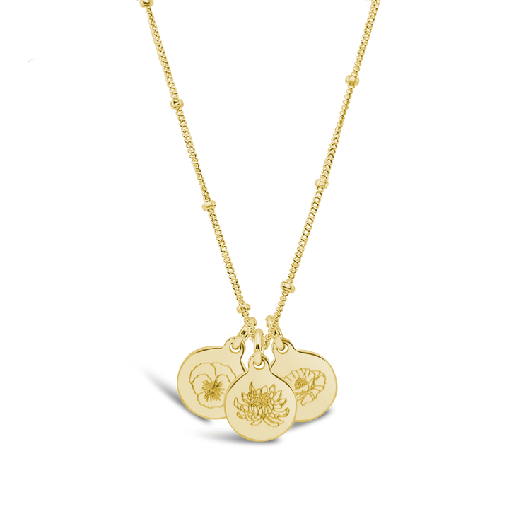 Birth Flower Engraved Necklace (3 Discs)