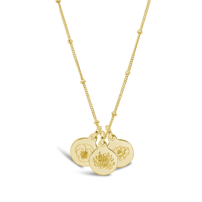 Birth Flower Engraved Necklace (3 Discs)