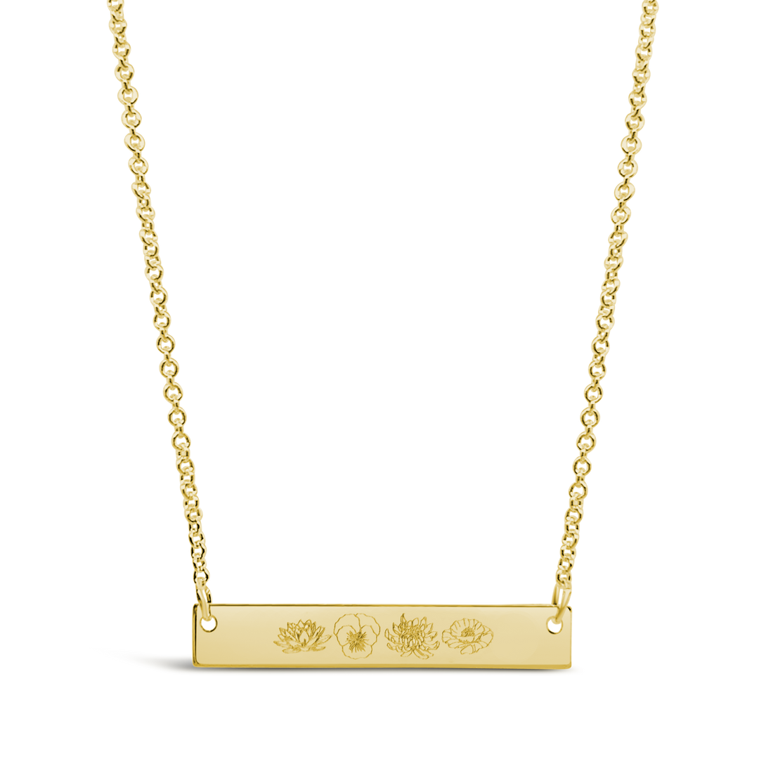 Birth Flower Horizontal Bar Necklace