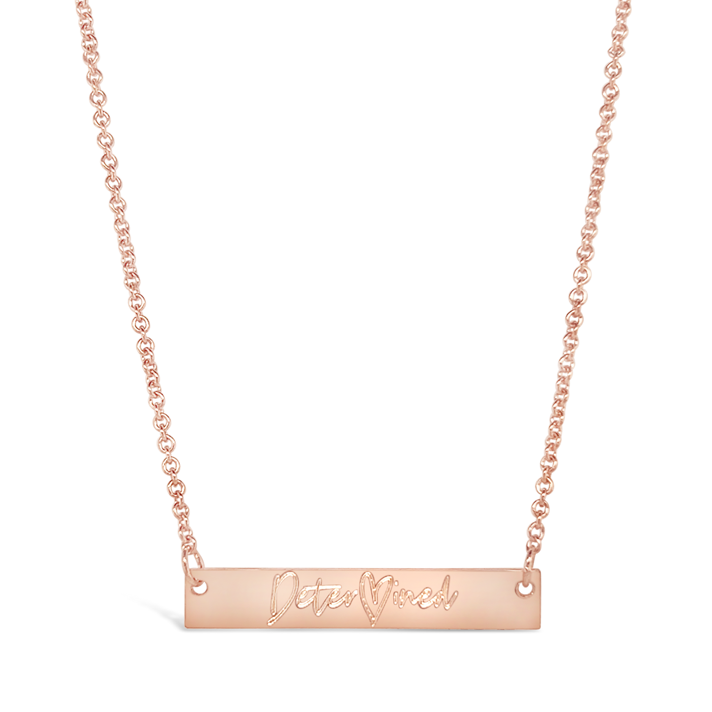 Determined Heart Horizontal Bar Engraved Necklace